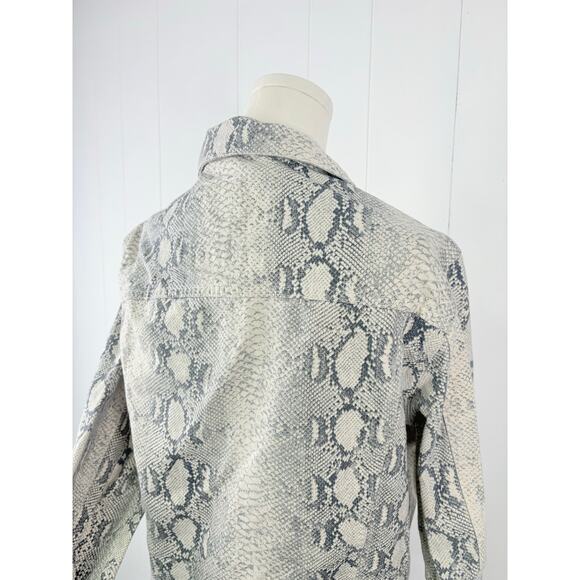 Zara Mens Snakeskin Trucker Jacket Size Medium Gray Python - Picture 10 of 11